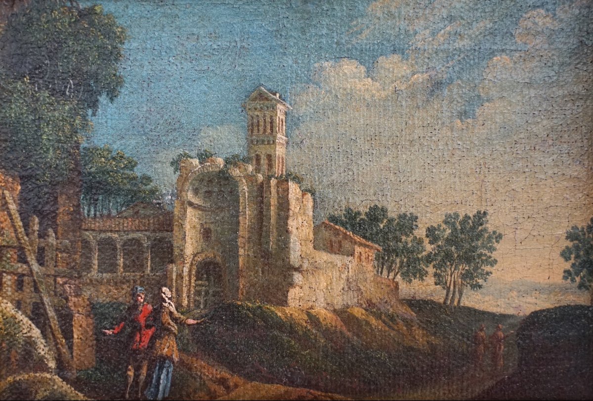 Antique Painting Depicting Landscape With Ruins-photo-2