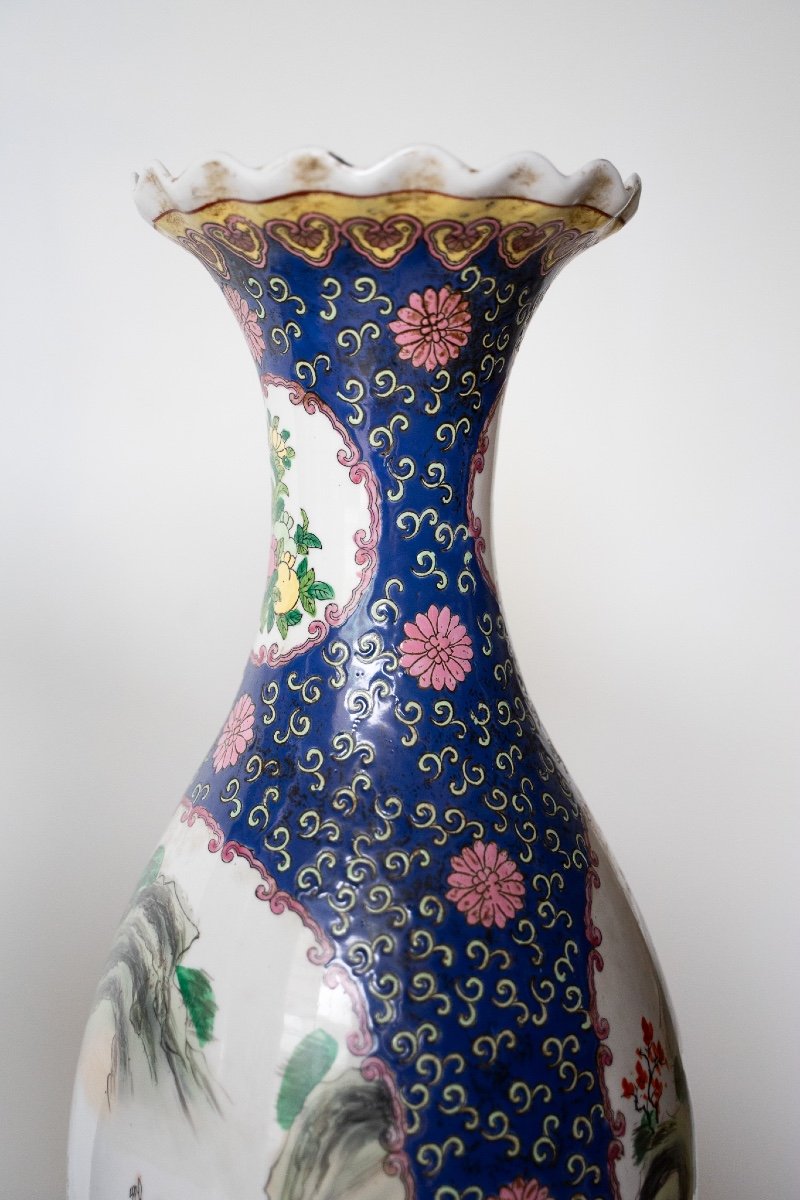 Paire d'Anciens Vases Chinois En Porcelaine Bleue Et Blanche -photo-2