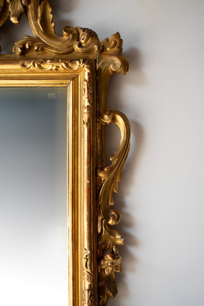 Ancient Carved Giltwood Mirror-photo-4