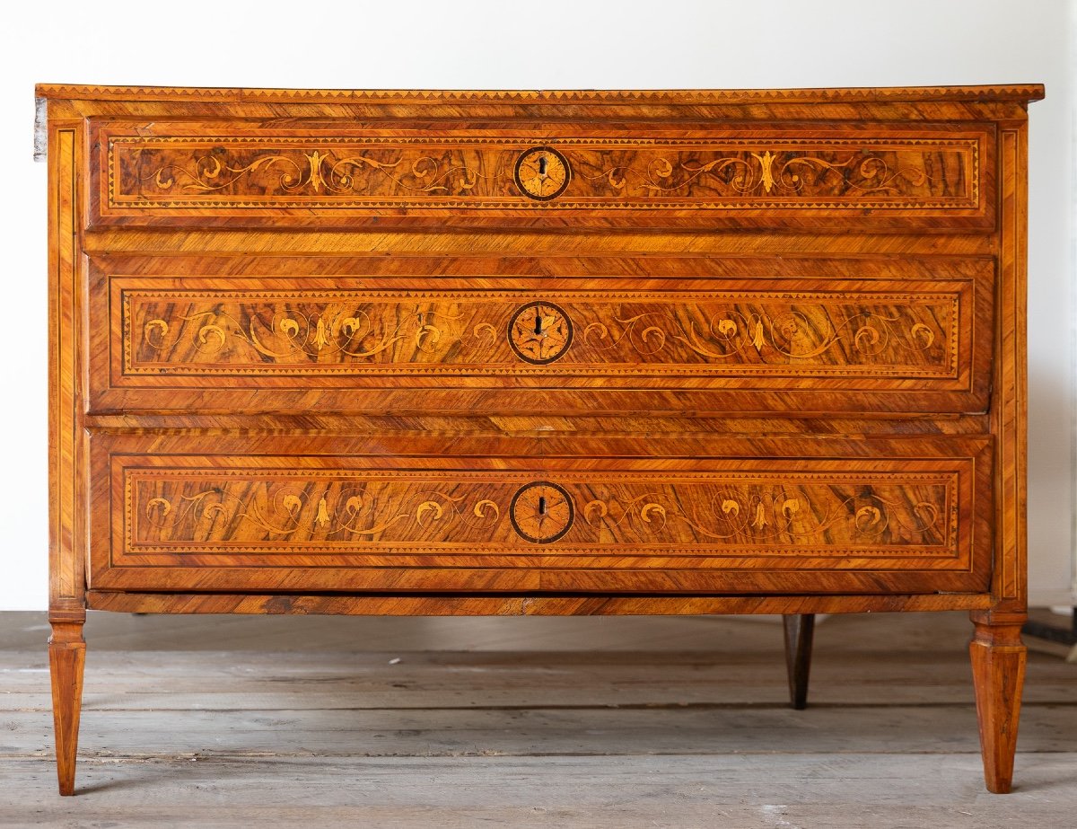 Louis XVI Style Inlaid Walnut Chest Of Drawers