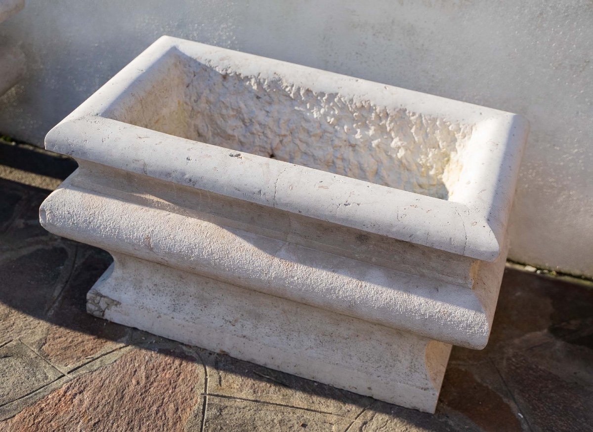 Pair Of White Marble Planters  -photo-4