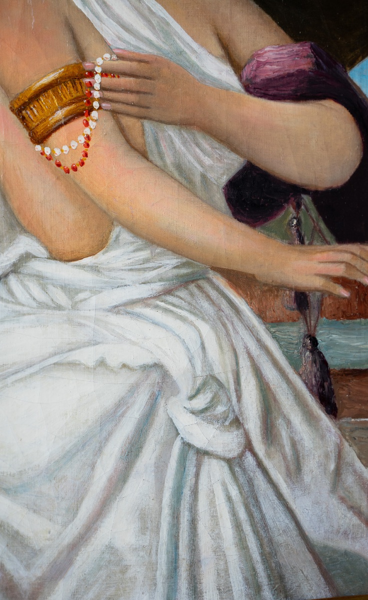 Dame Aux Bijoux Et Pie Voleuse – Huile Sur Toile – Milieu Du XIXe Siècle-photo-4