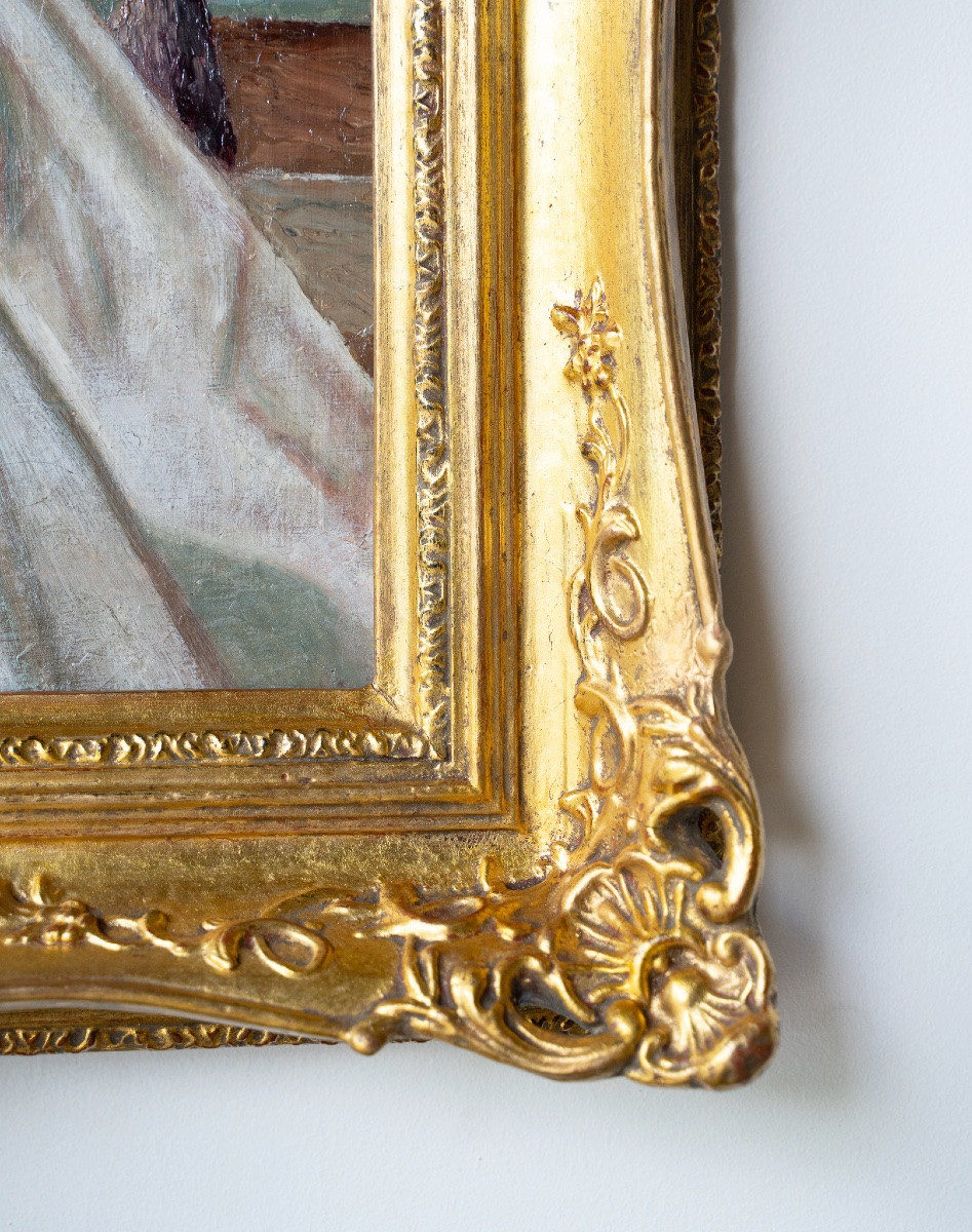 Dame Aux Bijoux Et Pie Voleuse – Huile Sur Toile – Milieu Du XIXe Siècle-photo-2