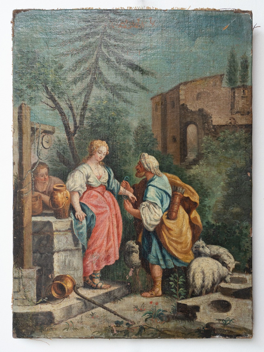 Pair Of Oil Paintings On Canvas – Pastoral Biblical Scenes-photo-2