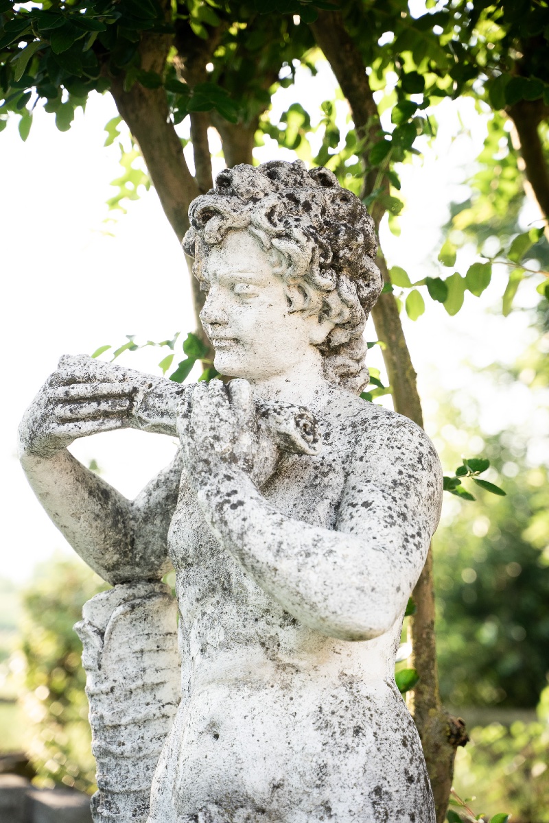 Putto With Flute – Liberty-style Sculpture In Graniglia, 1930s-photo-1