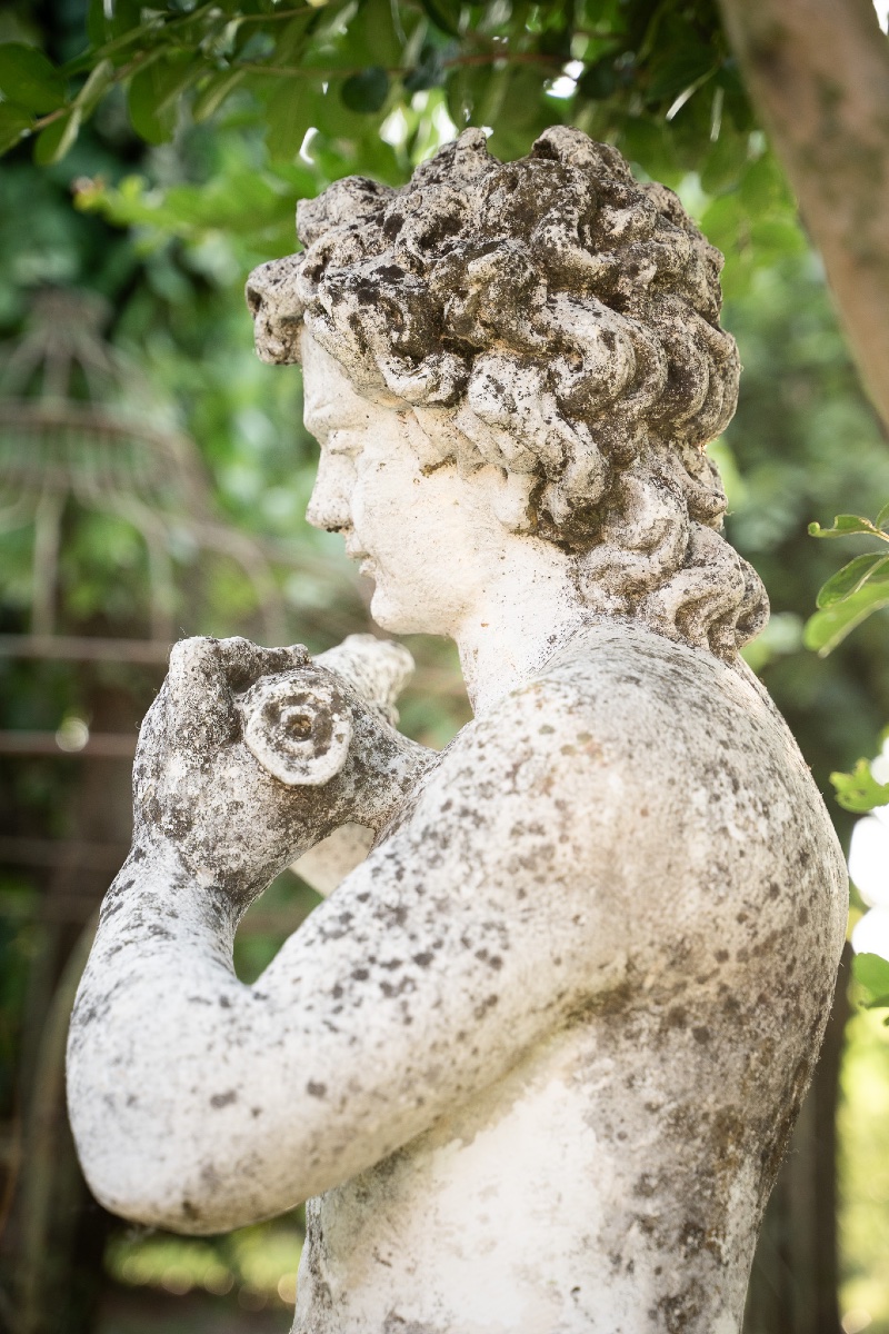 Putto With Flute – Liberty-style Sculpture In Graniglia, 1930s-photo-5
