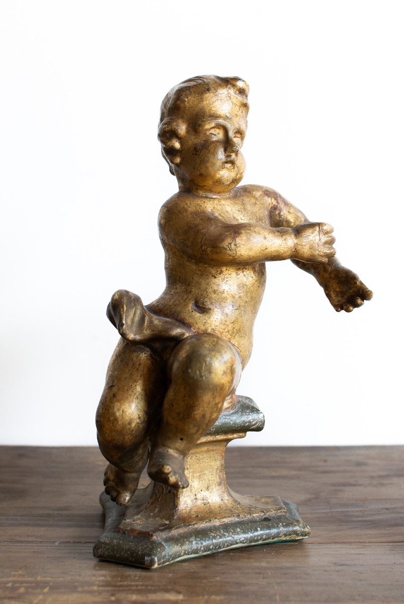 Paire de putti en bois doré et laqué – Lombardie, fin XVIIe siècle-photo-2