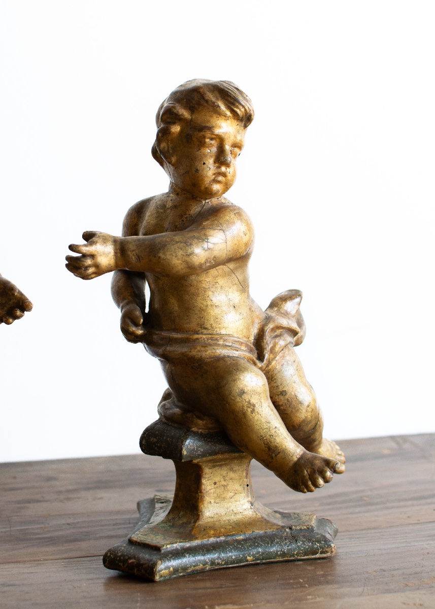 Paire de putti en bois doré et laqué – Lombardie, fin XVIIe siècle-photo-3