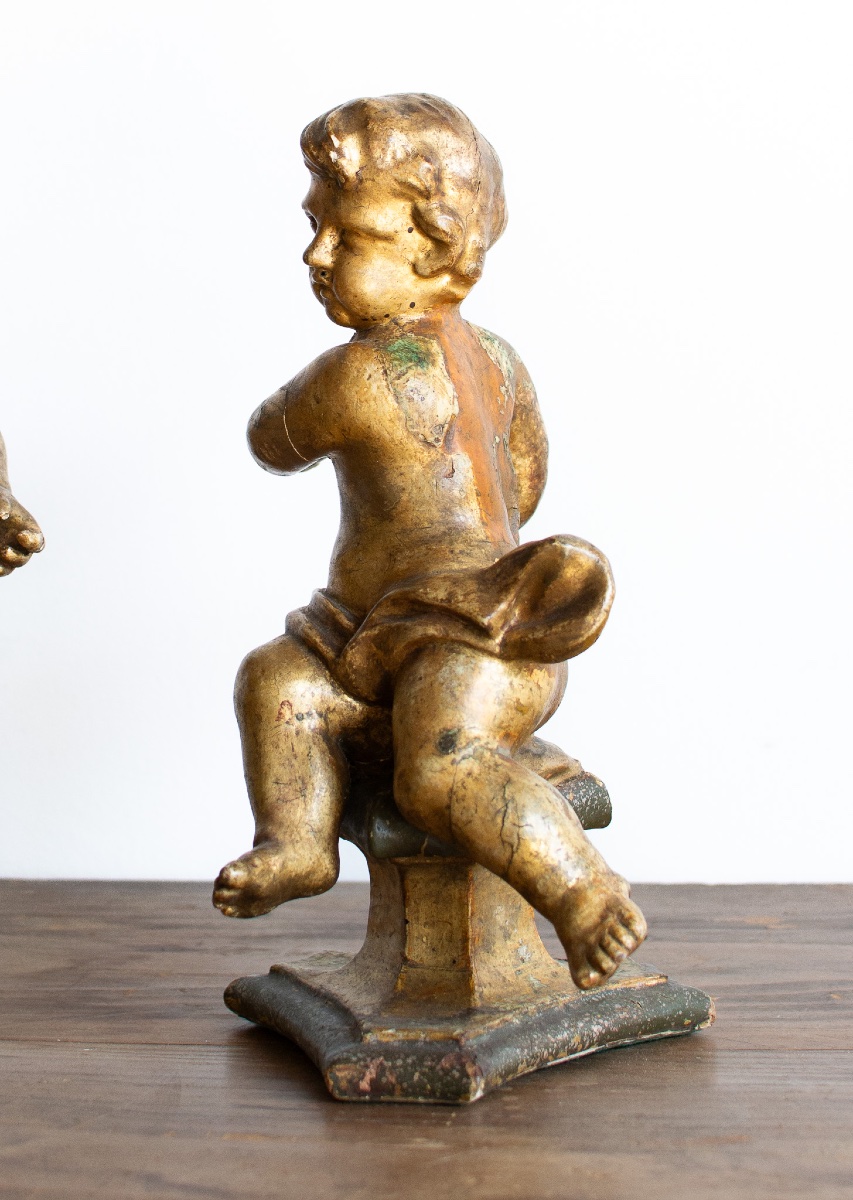 Paire de putti en bois doré et laqué – Lombardie, fin XVIIe siècle-photo-2