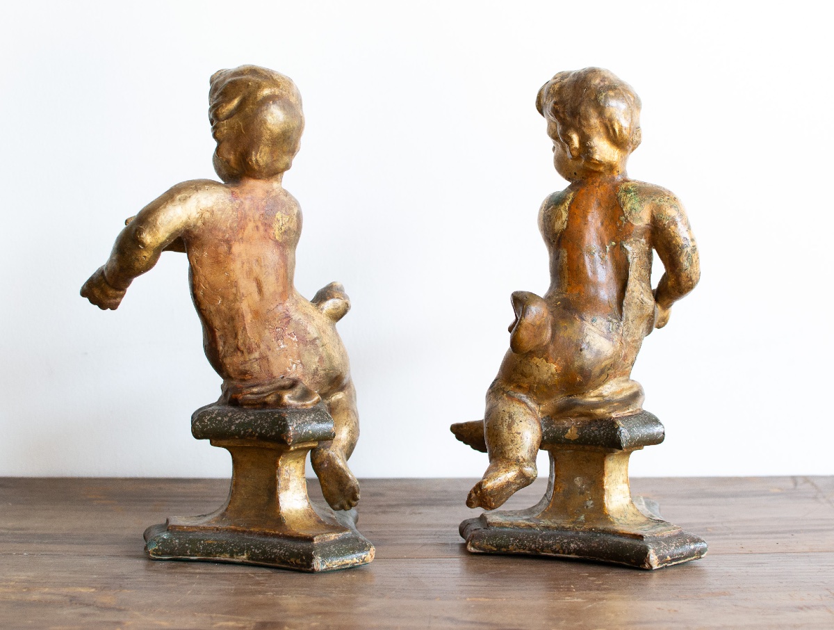 Paire de putti en bois doré et laqué – Lombardie, fin XVIIe siècle-photo-4