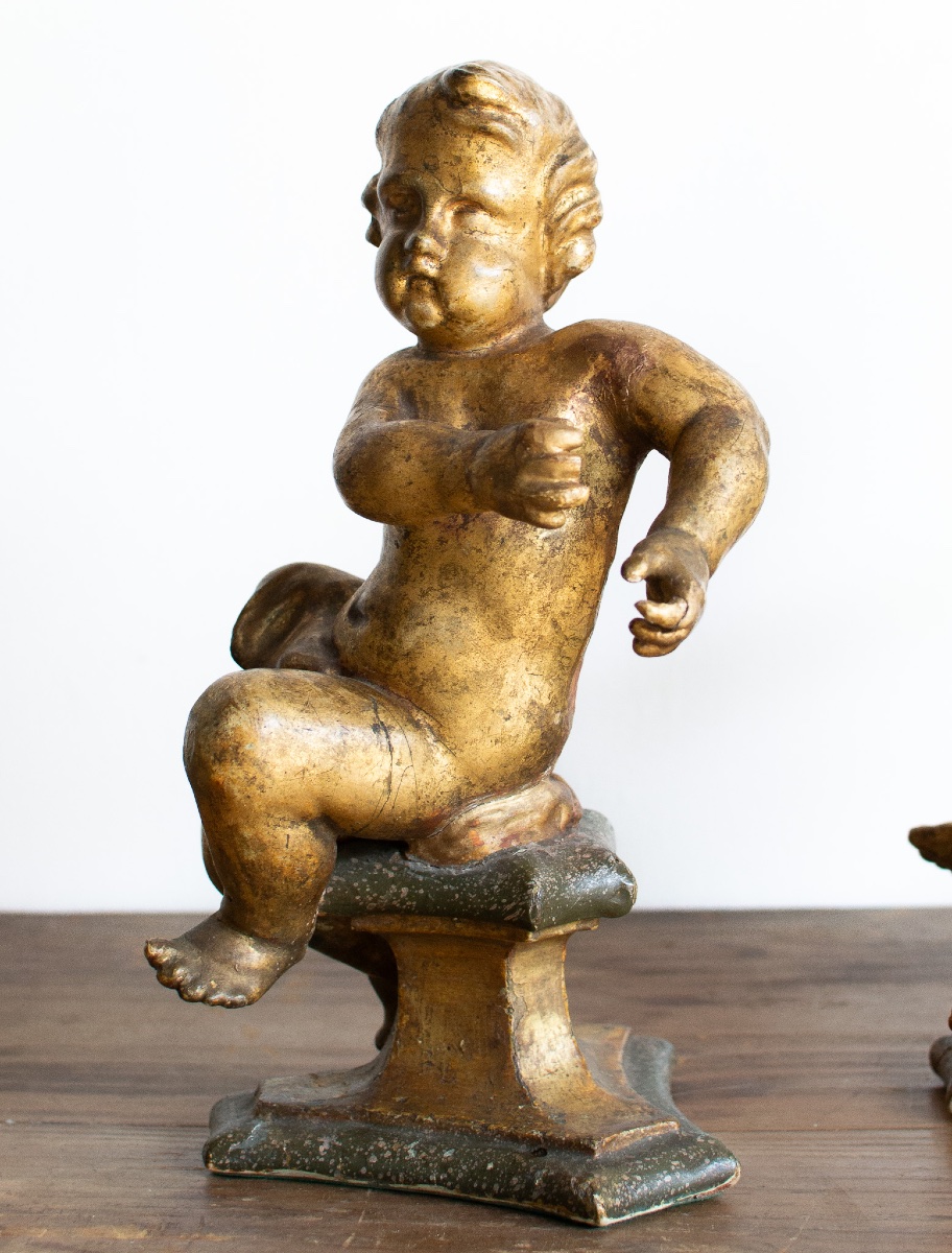 Paire de putti en bois doré et laqué – Lombardie, fin XVIIe siècle-photo-5