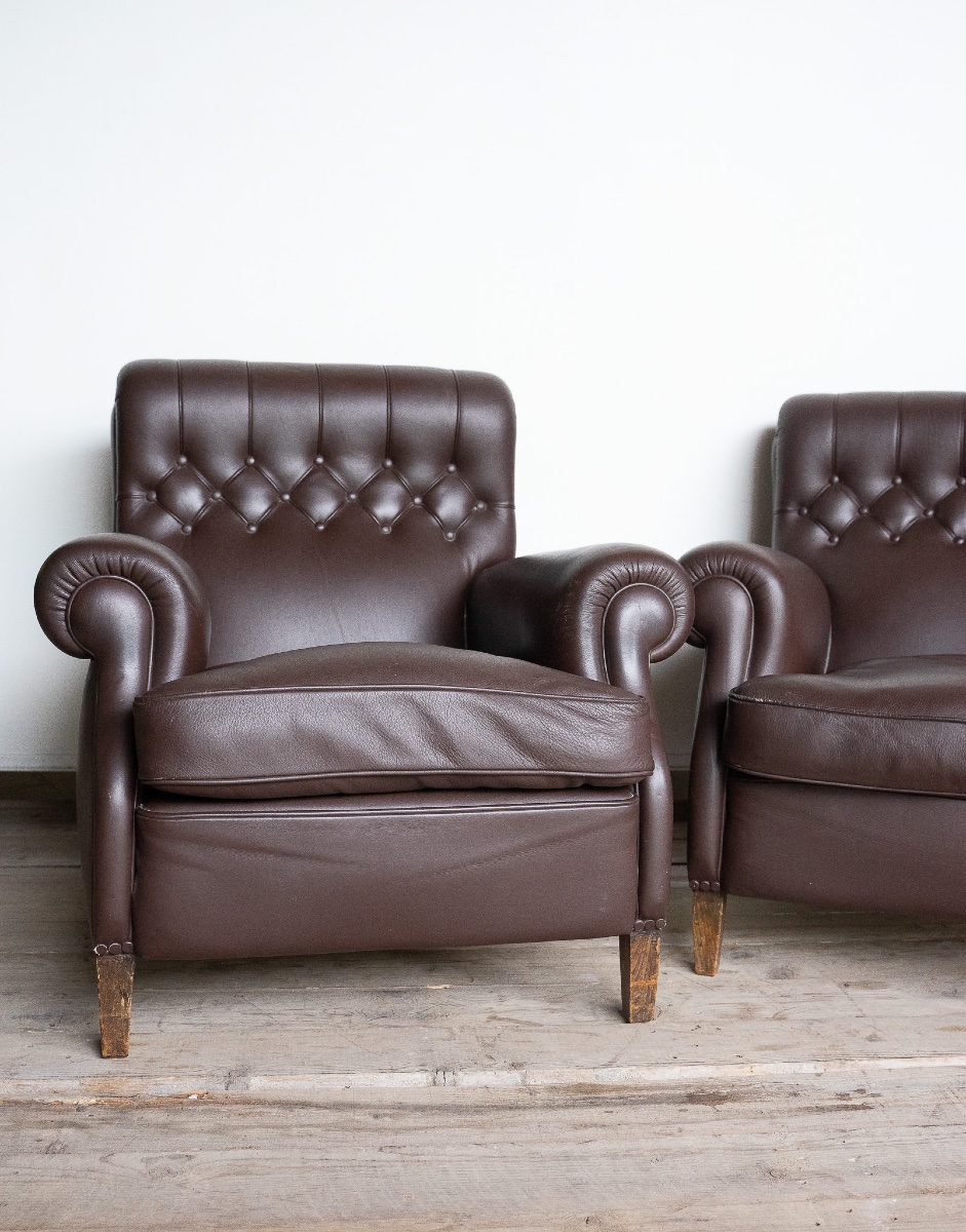 Pair Of Frau Armchairs In Dark Brown Leather – 1960s/70s-photo-2