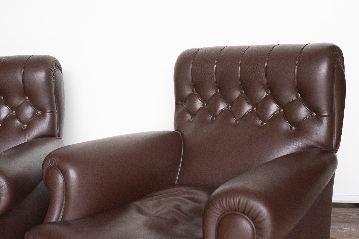 Pair Of Frau Armchairs In Dark Brown Leather – 1960s/70s-photo-1