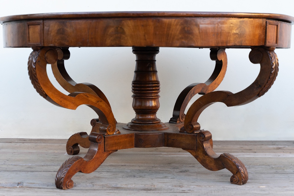 Round Walnut “cestello” Table – Mid 19th Century-photo-3