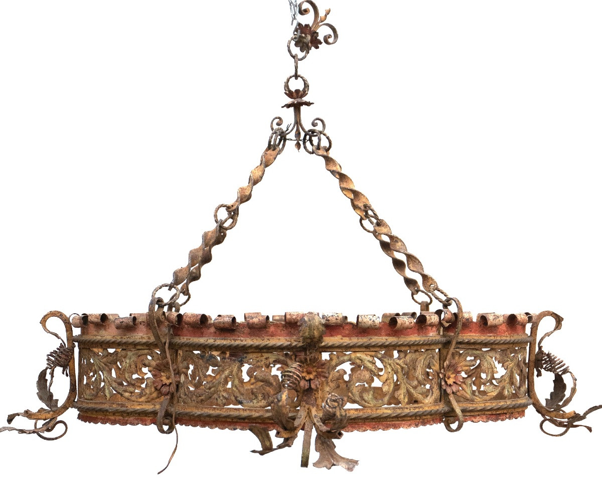Lustre en fer forgé à 3 lumières – Venise, fin du XIXe siècle-photo-2