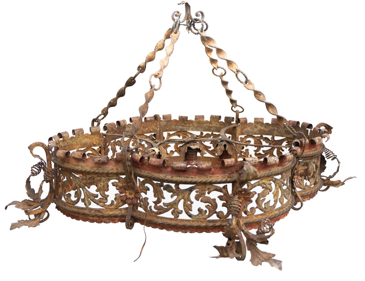 Lustre en fer forgé à 3 lumières – Venise, fin du XIXe siècle-photo-3
