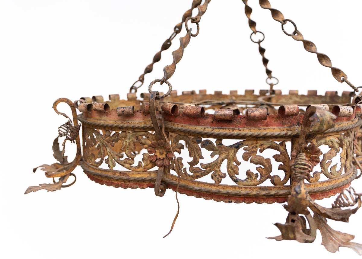 Lustre en fer forgé à 3 lumières – Venise, fin du XIXe siècle-photo-1