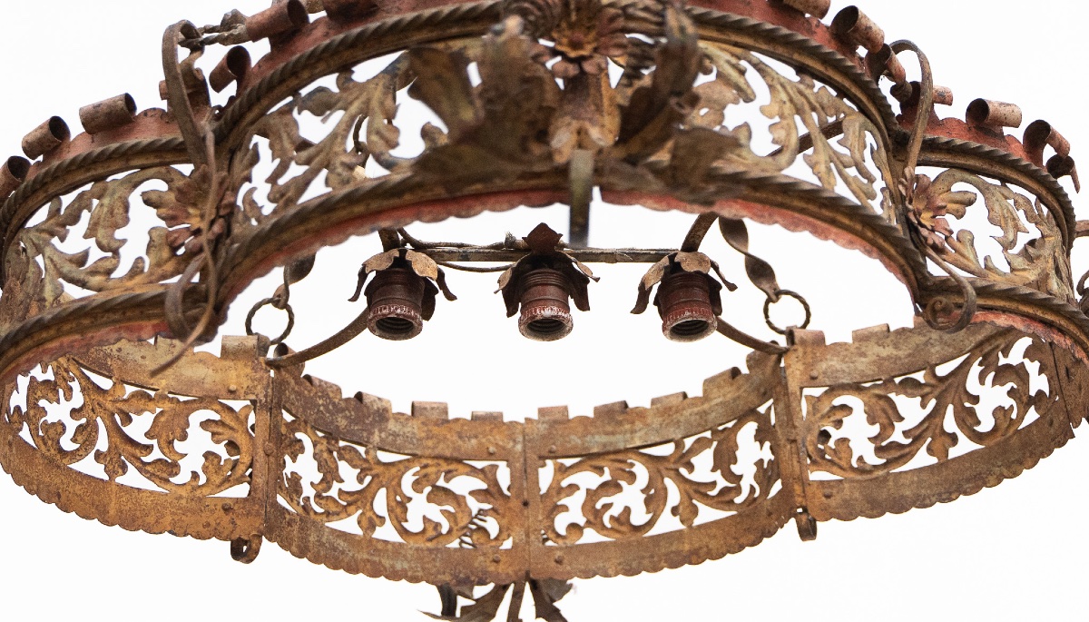 Lustre en fer forgé à 3 lumières – Venise, fin du XIXe siècle-photo-2