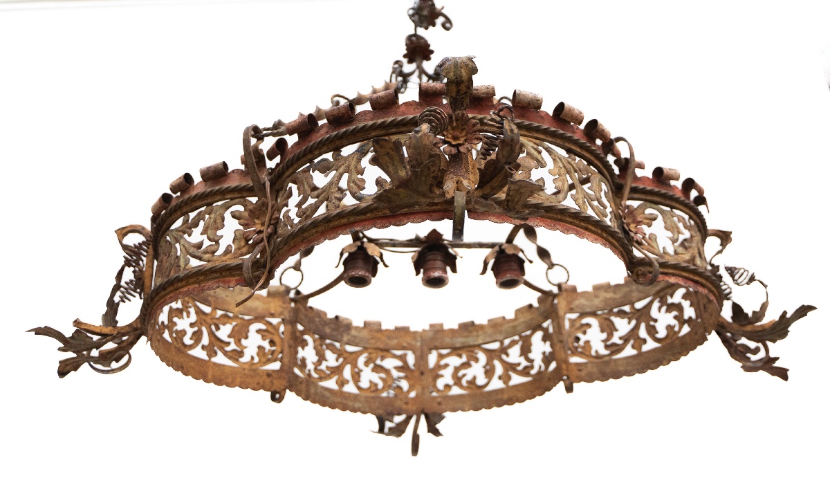 Lustre en fer forgé à 3 lumières – Venise, fin du XIXe siècle-photo-3