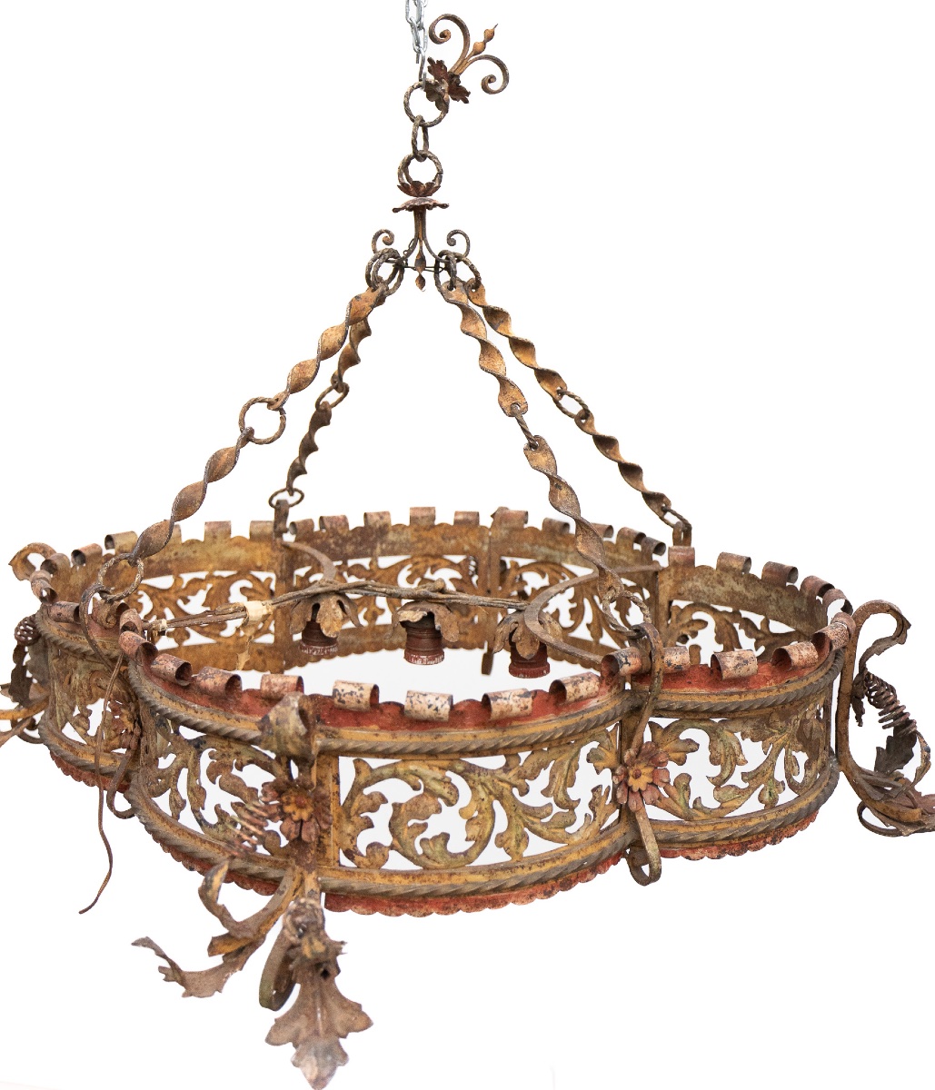 Lustre en fer forgé à 3 lumières – Venise, fin du XIXe siècle-photo-5