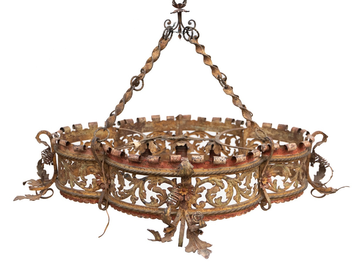 Lustre en fer forgé à 3 lumières – Venise, fin du XIXe siècle