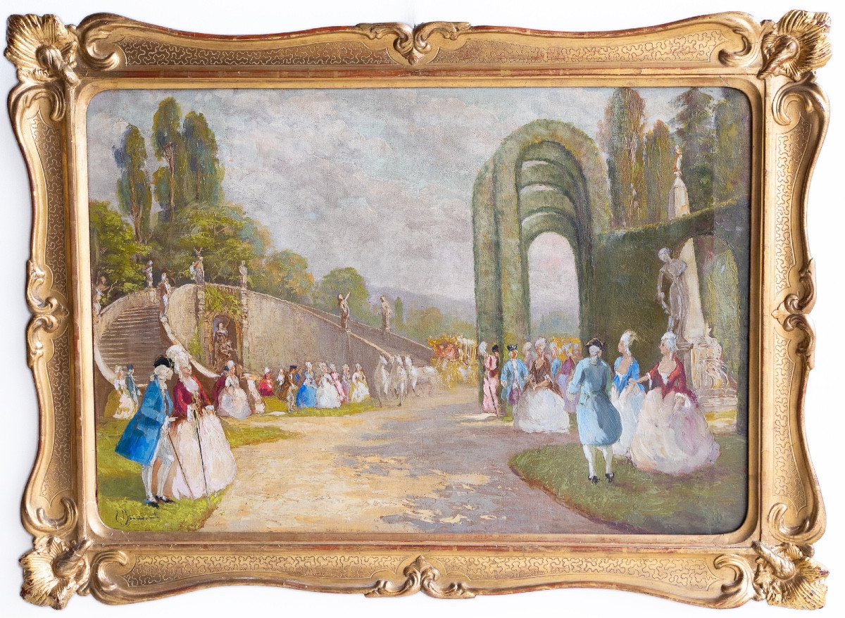 Dames et gentilshommes dans un jardin aristocratique – Eugenio Bonivento