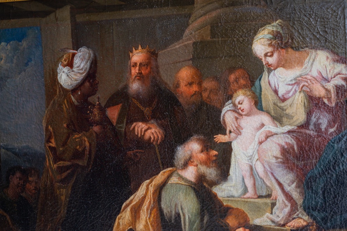 Paire de peintures à sujet religieux, huile sur toile Adoration des Bergers Adoration des Mages-photo-3