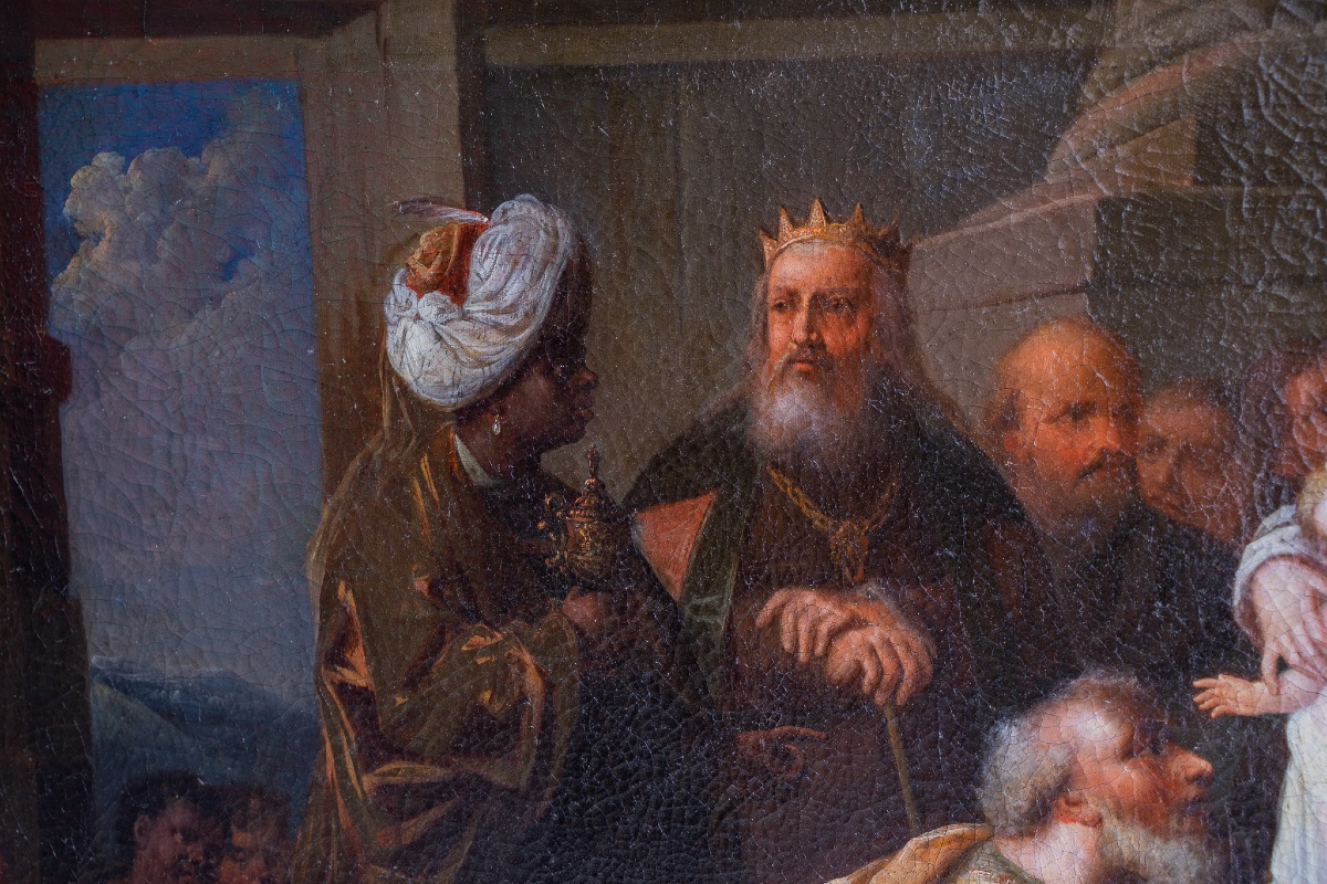 Paire de peintures à sujet religieux, huile sur toile Adoration des Bergers Adoration des Mages-photo-4