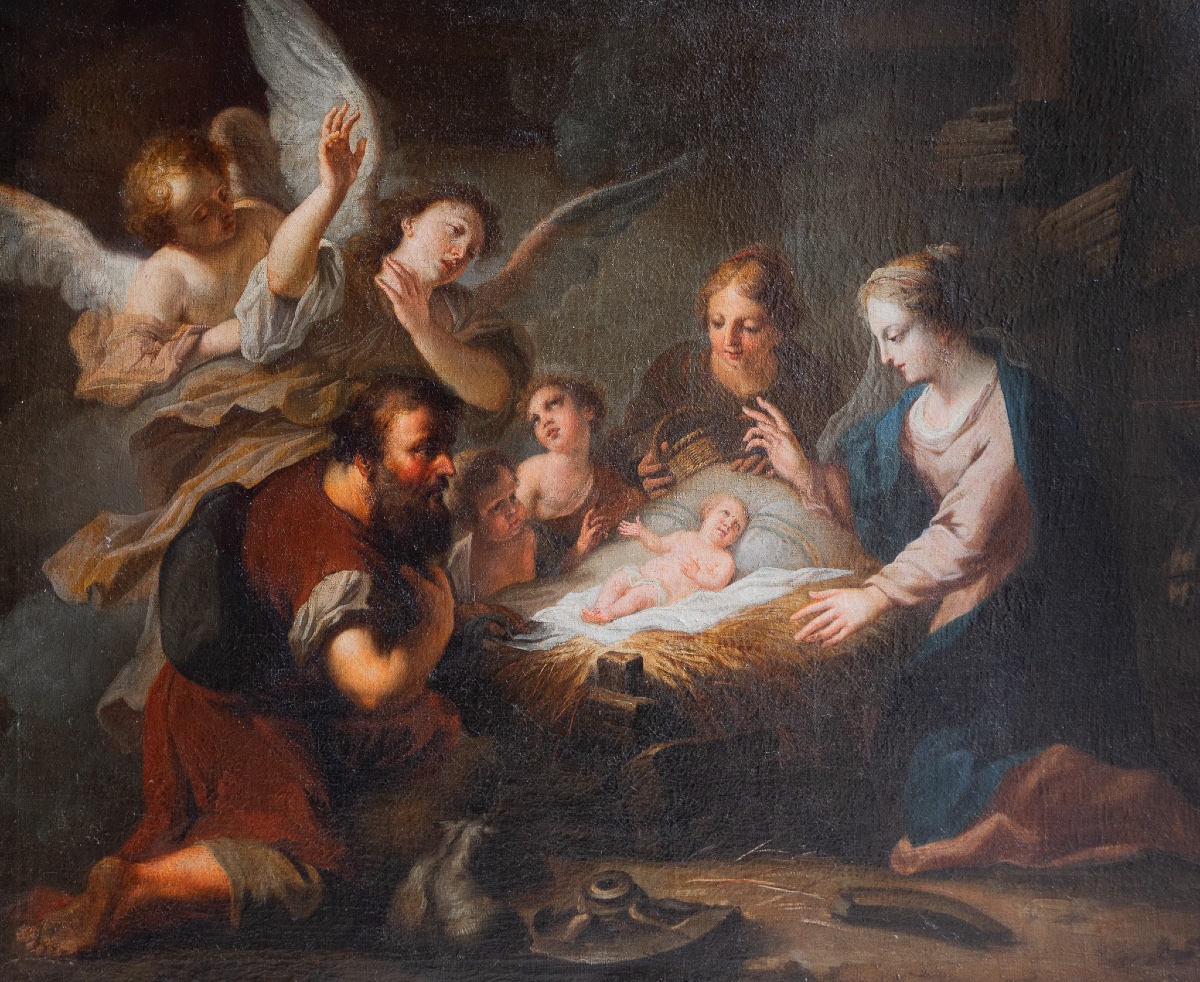 Paire de peintures à sujet religieux, huile sur toile Adoration des Bergers Adoration des Mages-photo-4