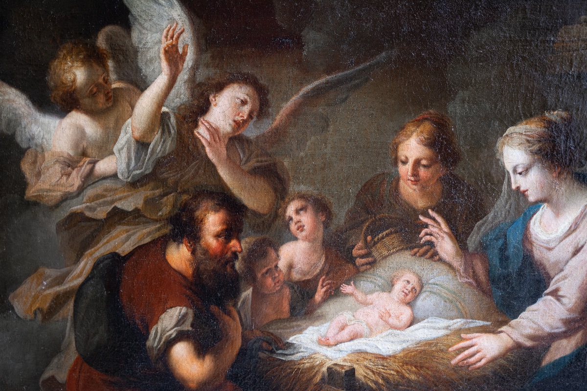 Paire de peintures à sujet religieux, huile sur toile Adoration des Bergers Adoration des Mages-photo-5