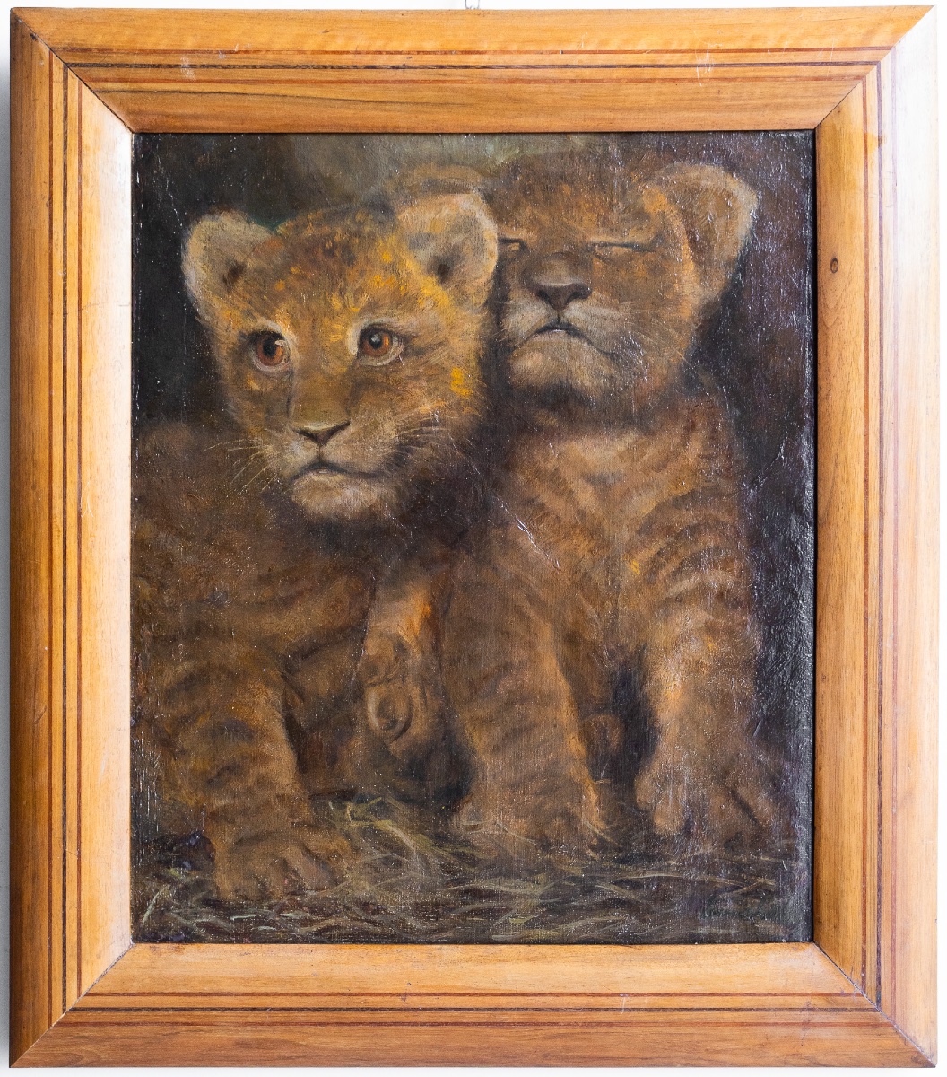 Peinture représentant un couple de lionceaux-photo-2