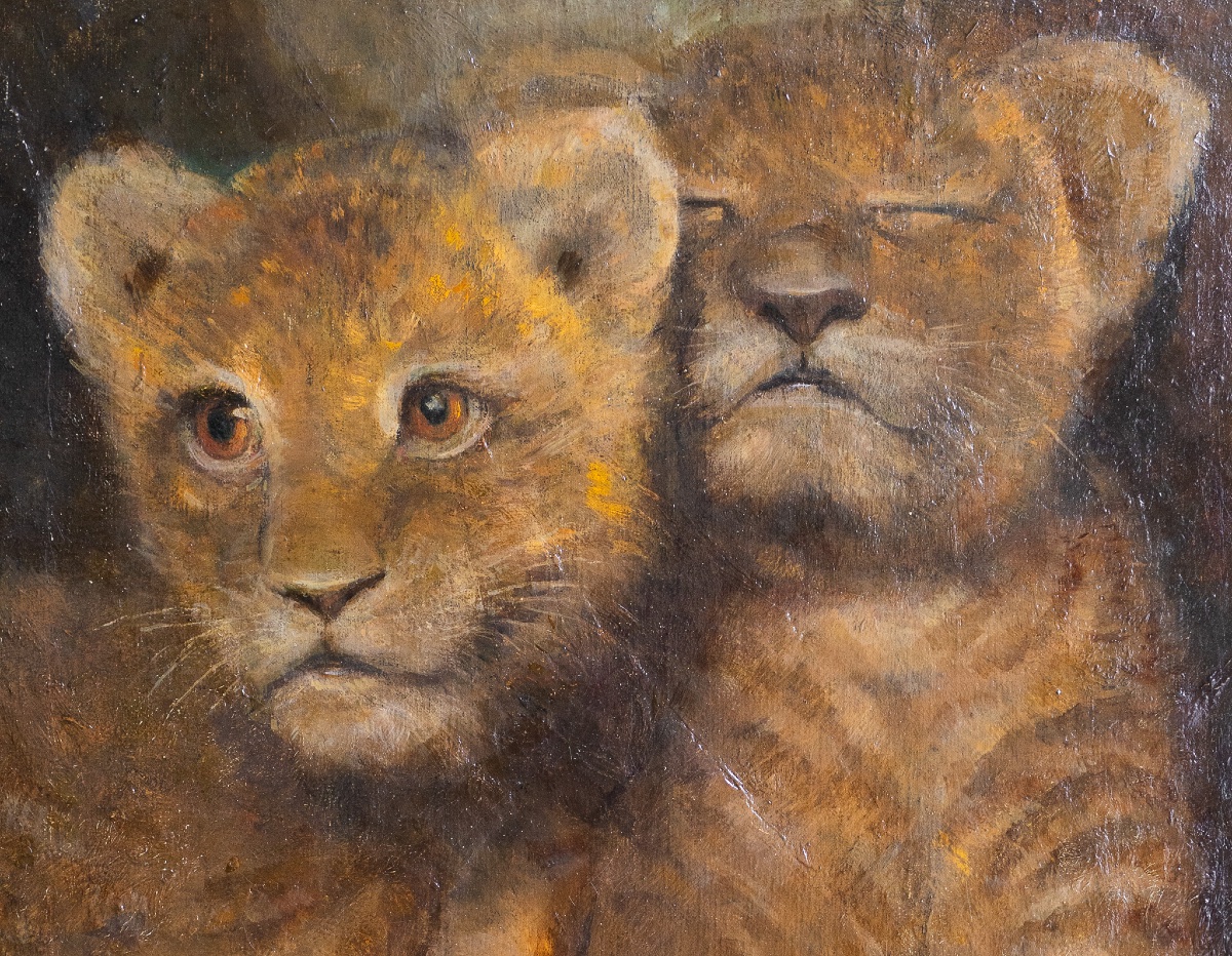 Peinture représentant un couple de lionceaux-photo-1