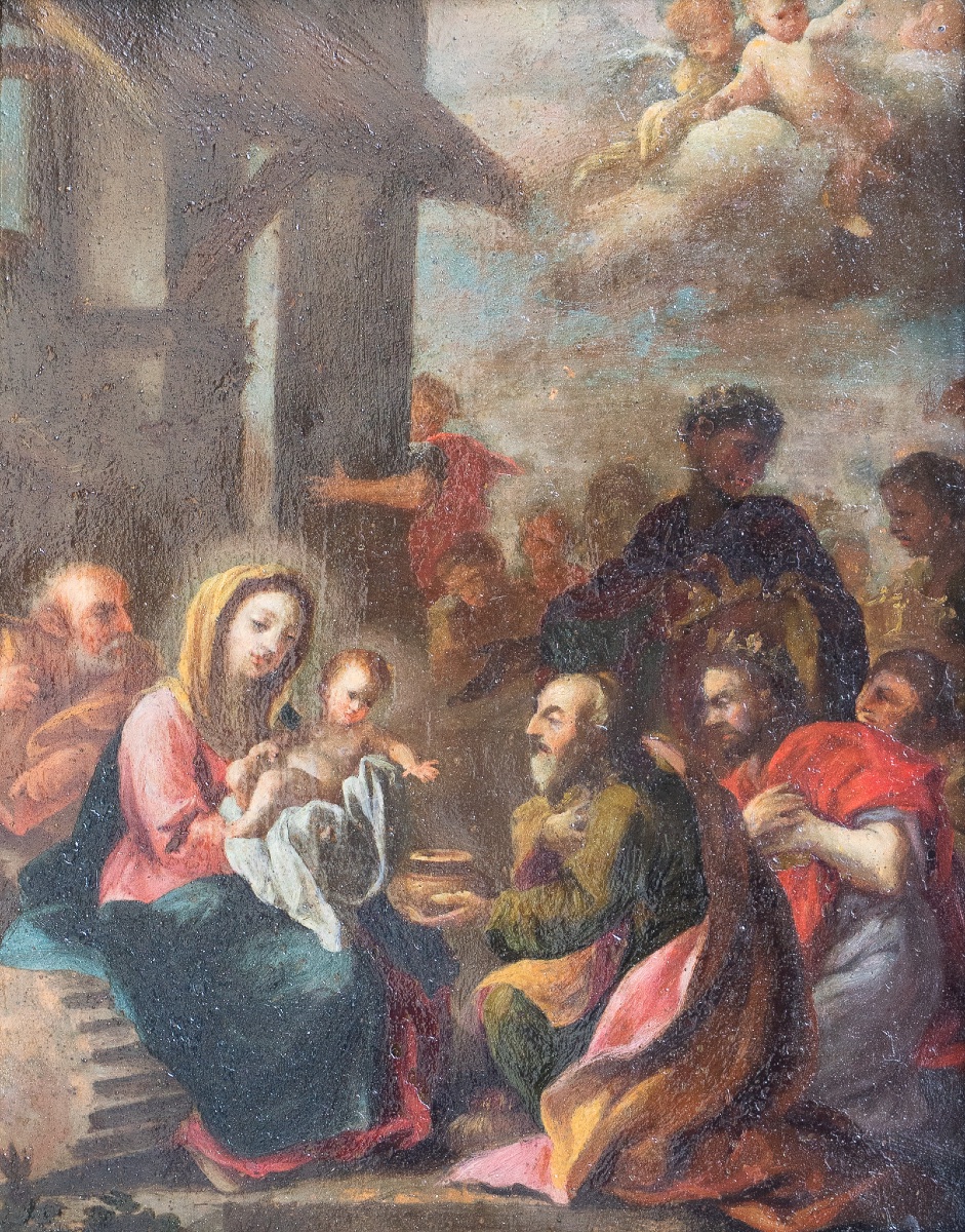 Painting Depicting The Holy Family, Oil On Copper-photo-2