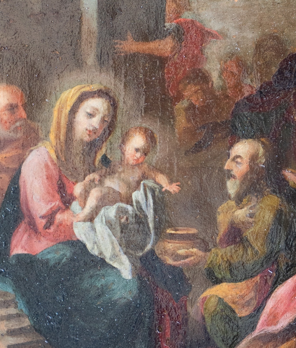 Painting Depicting The Holy Family, Oil On Copper-photo-3