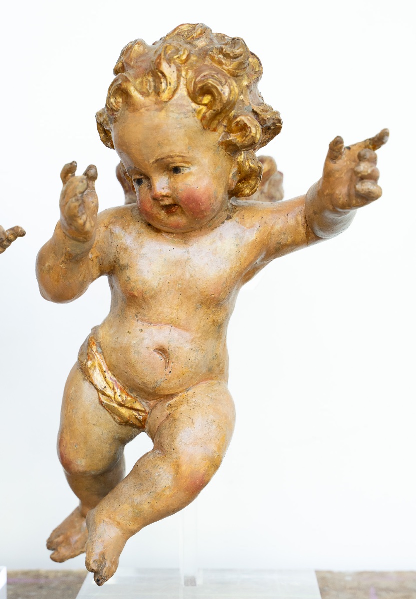 Paire de putti en bois doré, Venise-photo-2