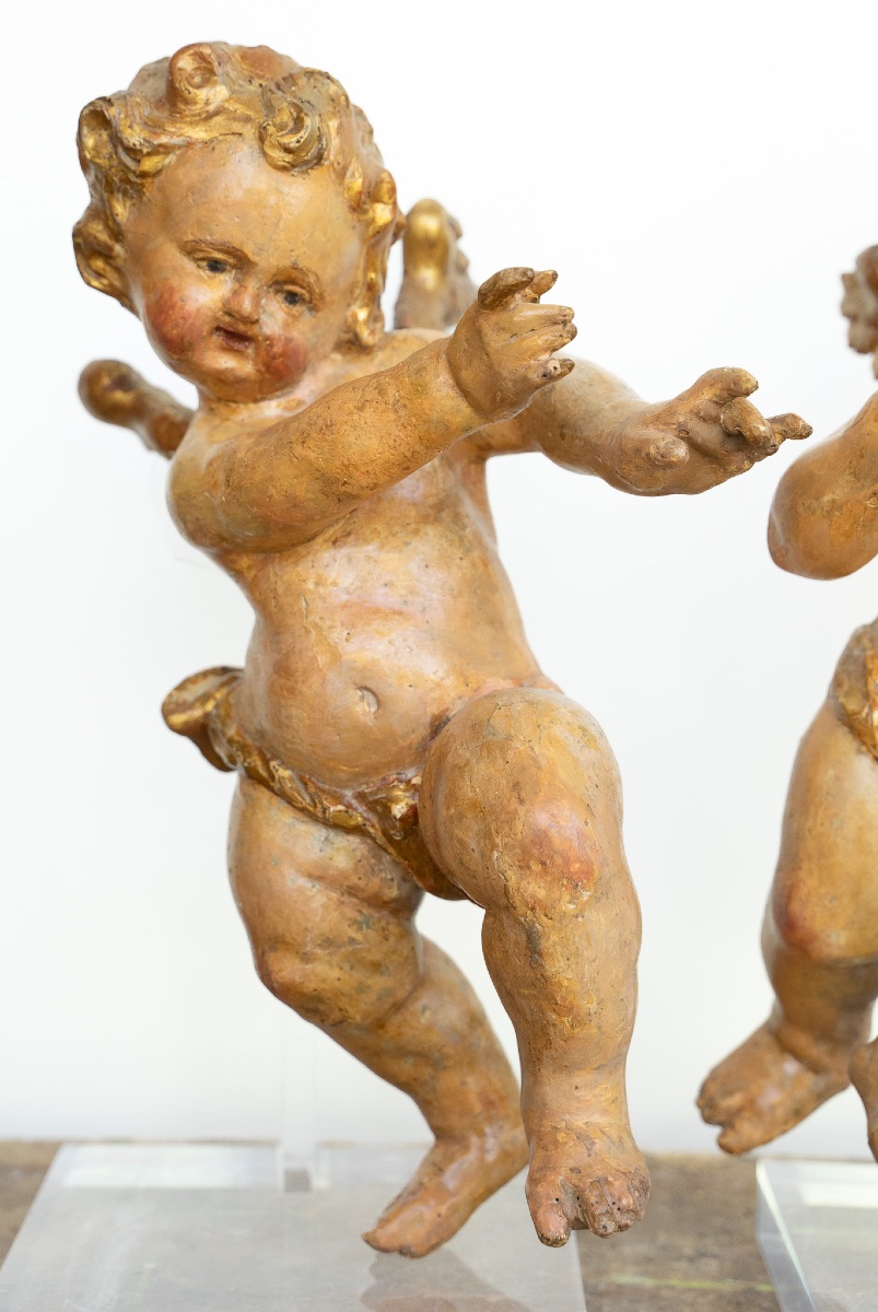 Paire de putti en bois doré, Venise-photo-3