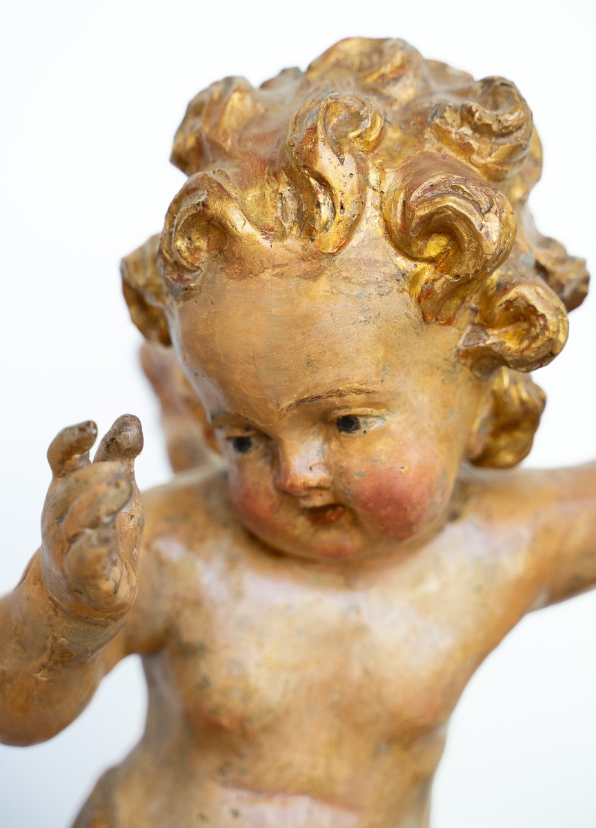 Paire de putti en bois doré, Venise-photo-3