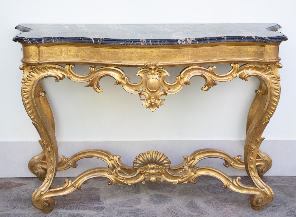 Console romaine en bois doré et marbre Portoro-photo-3