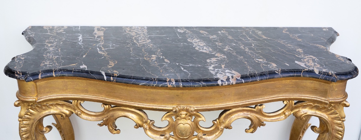 Console romaine en bois doré et marbre Portoro-photo-4