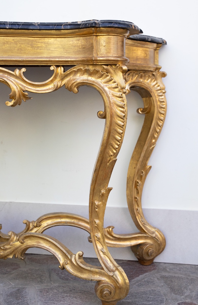 Console romaine en bois doré et marbre Portoro-photo-1