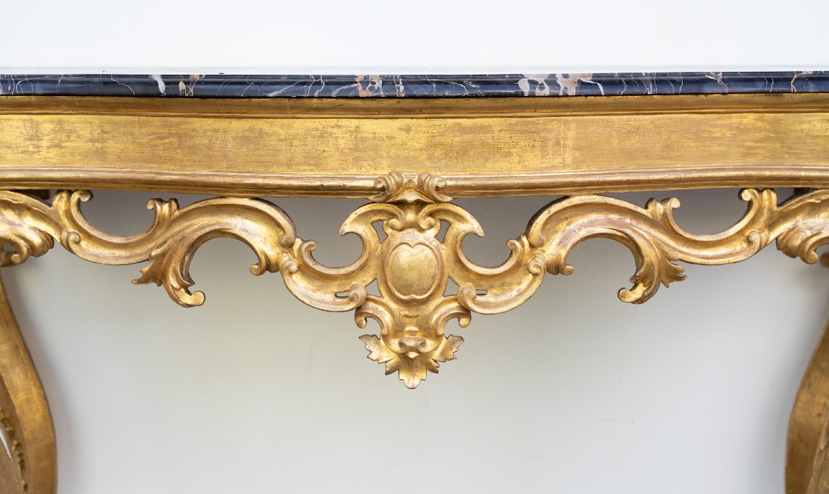 Console romaine en bois doré et marbre Portoro-photo-2