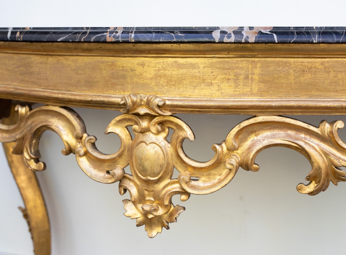 Console romaine en bois doré et marbre Portoro-photo-4