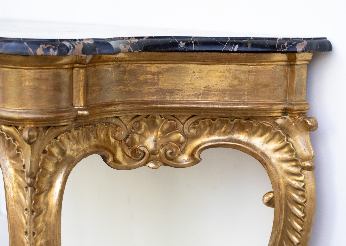 Console romaine en bois doré et marbre Portoro-photo-6