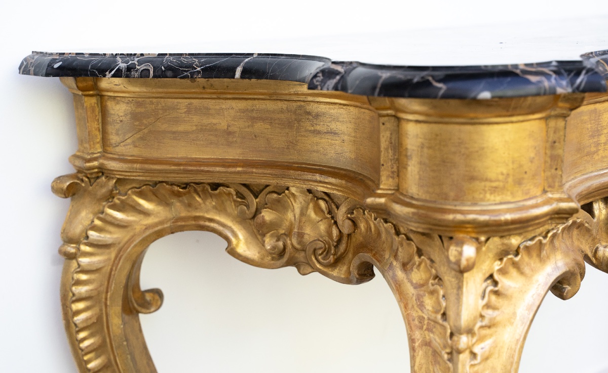 Console romaine en bois doré et marbre Portoro-photo-7