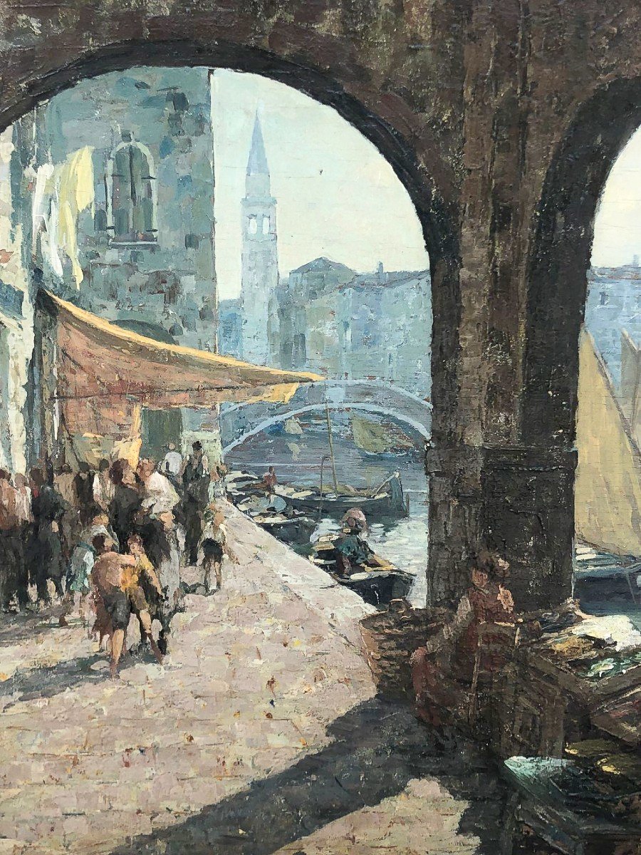 Angelo Brombo (1893-1962) – Scène de marché à Chioggia-photo-2