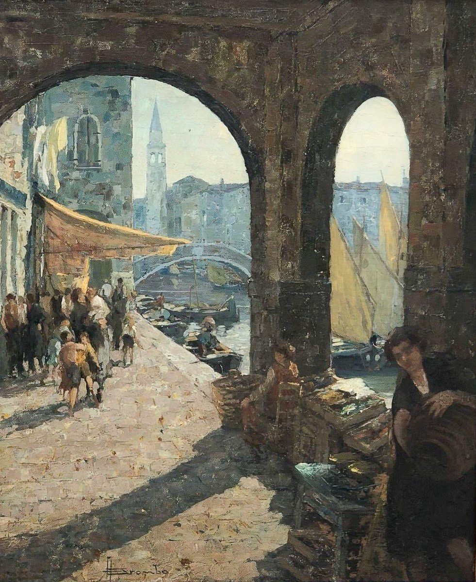 Angelo Brombo (1893-1962) – Scène de marché à Chioggia-photo-4