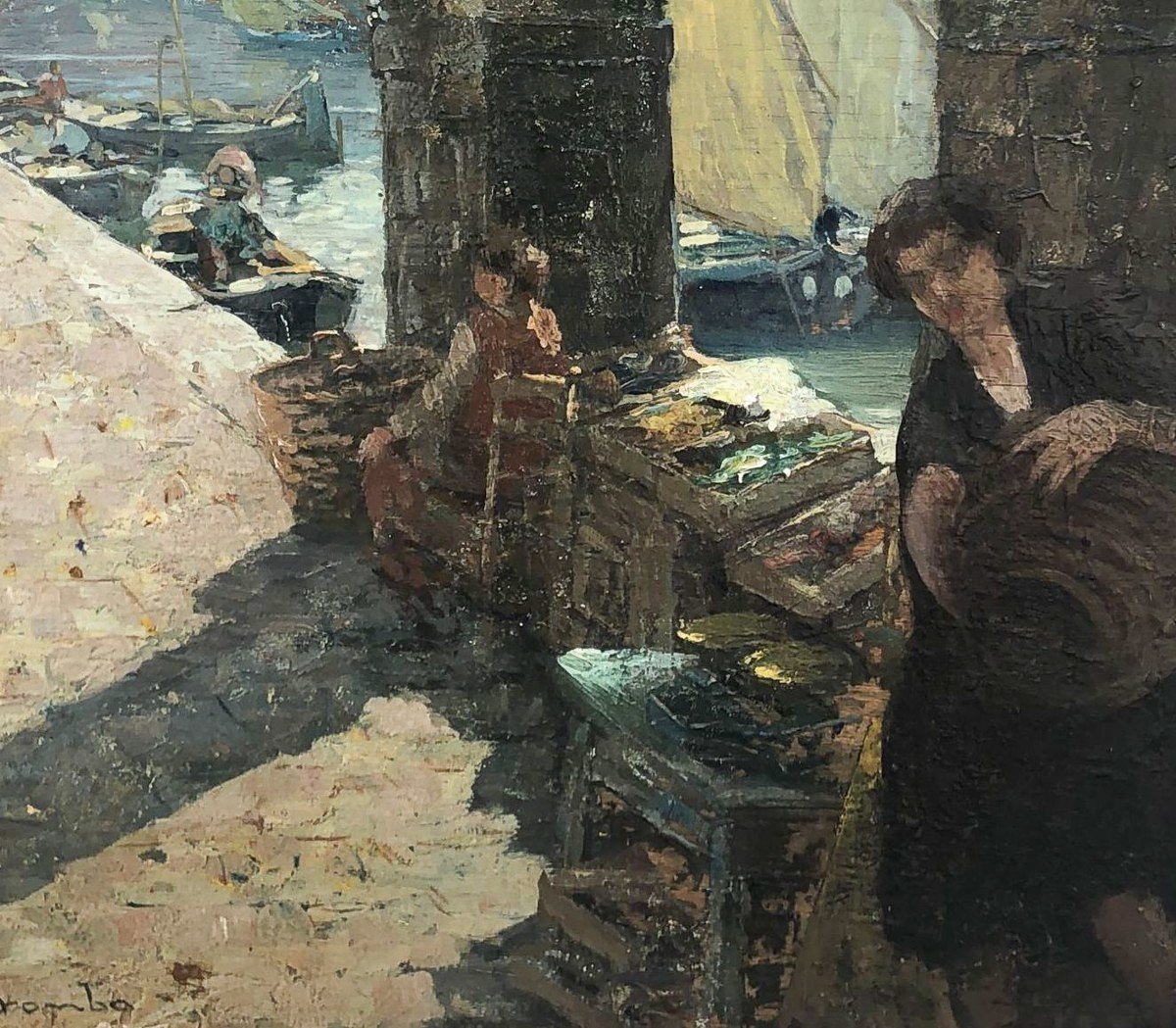 Angelo Brombo (1893-1962) – Scène de marché à Chioggia-photo-1
