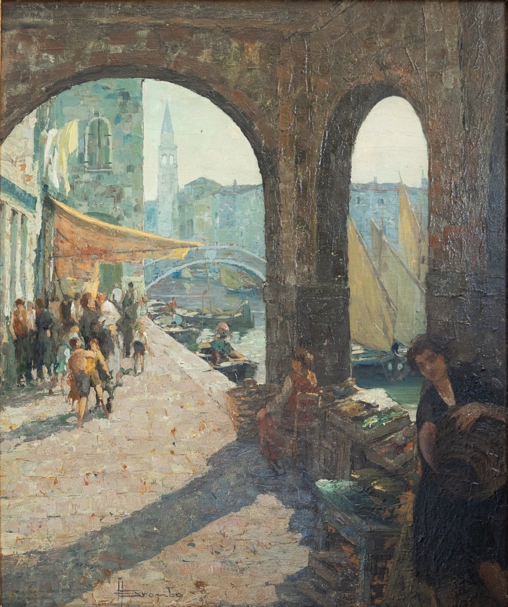 Angelo Brombo (1893-1962) – Scène de marché à Chioggia-photo-2