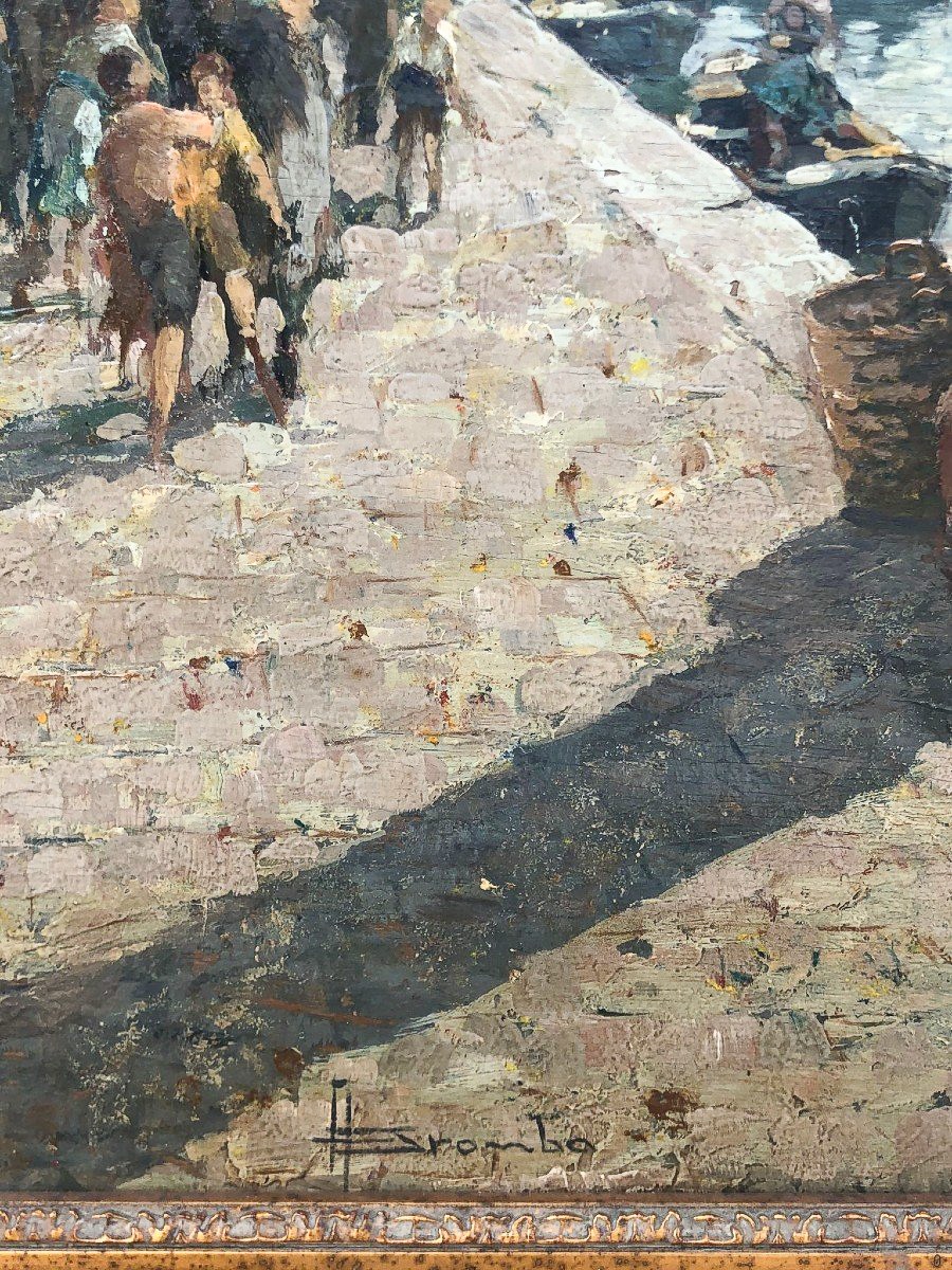 Angelo Brombo (1893-1962) – Scène de marché à Chioggia-photo-3