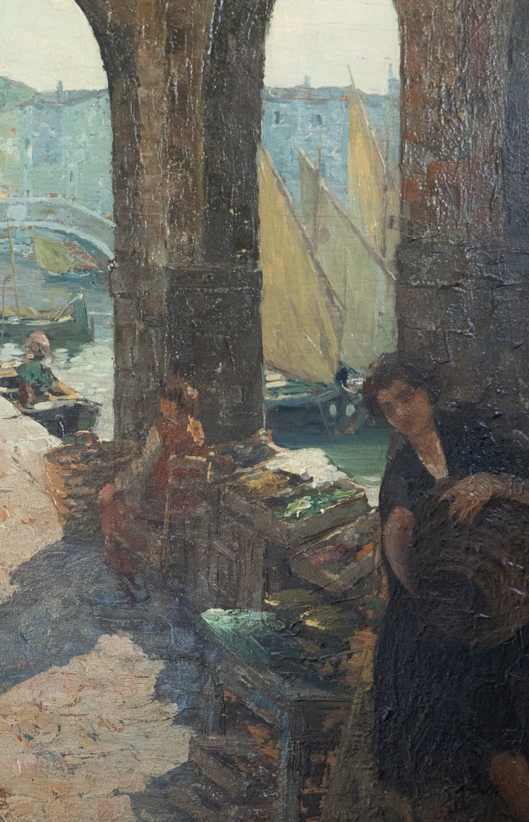 Angelo Brombo (1893-1962) – Scène de marché à Chioggia-photo-4